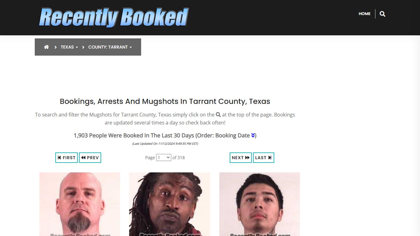 Bookings, Arrests and Mugshots in Tarrant County, Texas - Recently Booked