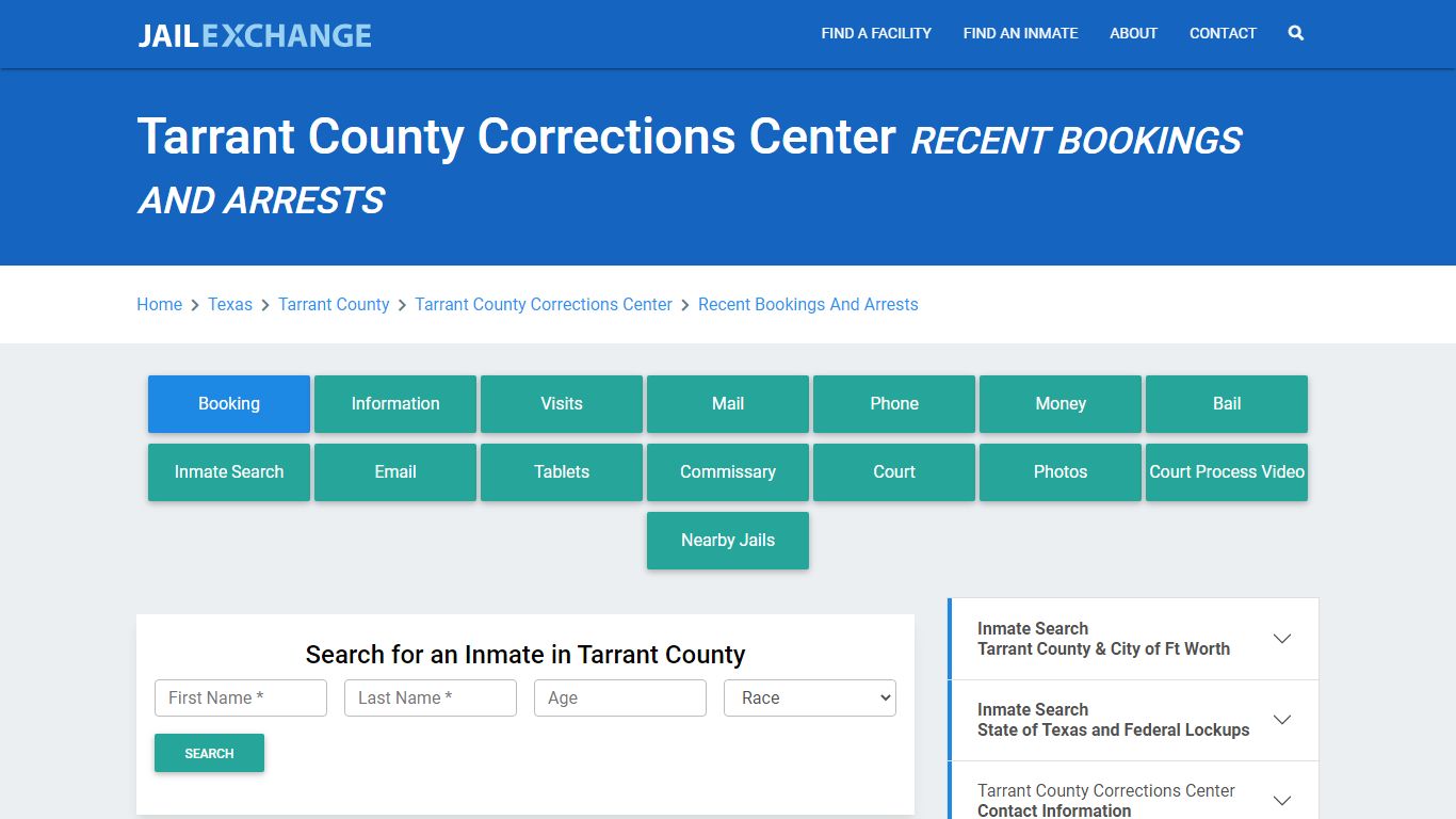 Tarrant County Corrections Center Recent Bookings And Arrests